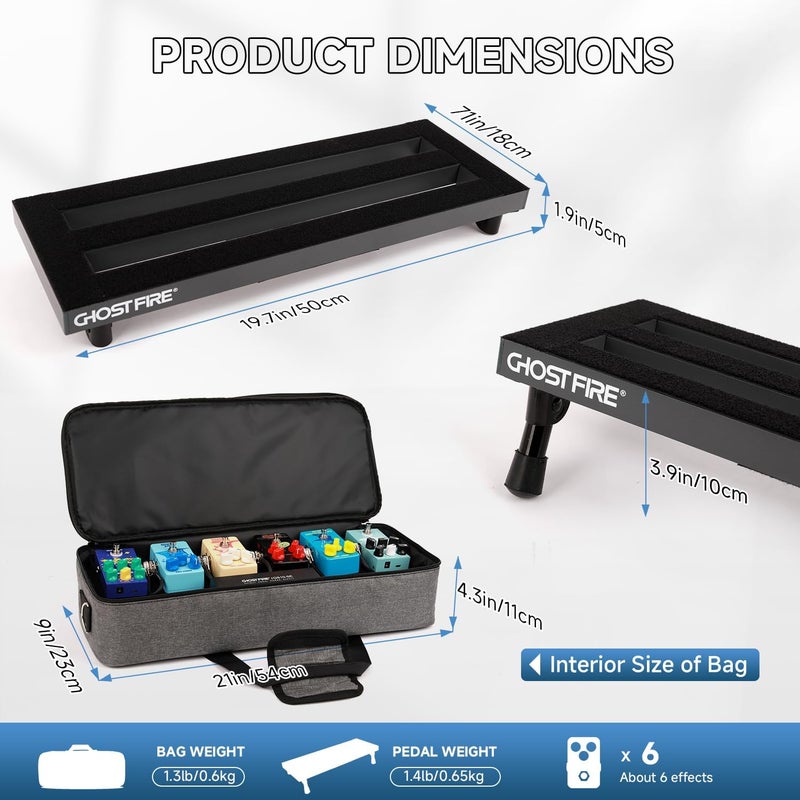 GHOSTFIRE Ghost Fire Small Powered Guitar Pedal Board Aluminum Alloy 1.5lbs Super light Foldable Effect Pedalboard19.7''x7'' with Carry Bag SPL-02, 4Pcs 6 Inch Guitar Pedal Cable with Power Supply GS10-SE - Image 3